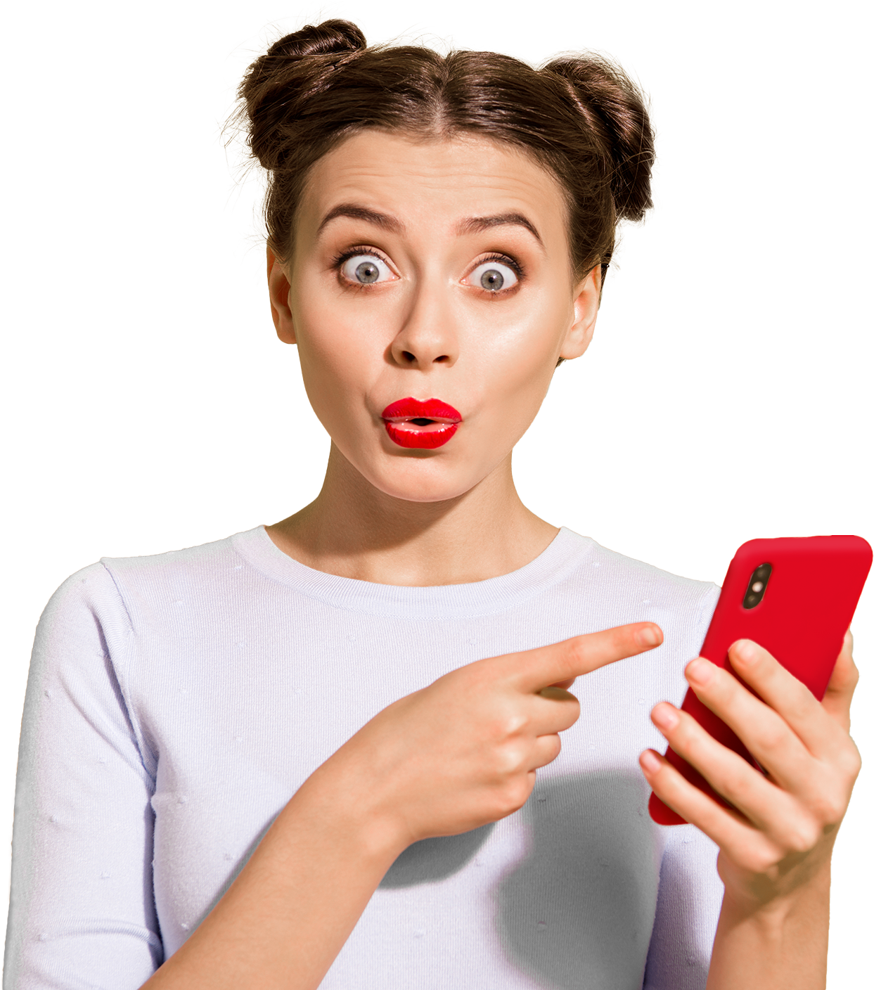 Kvinde der peger på en telefon