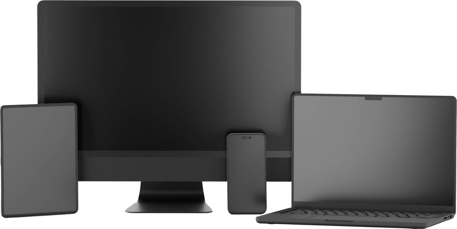 Laptop, skærm, telefon og tablet