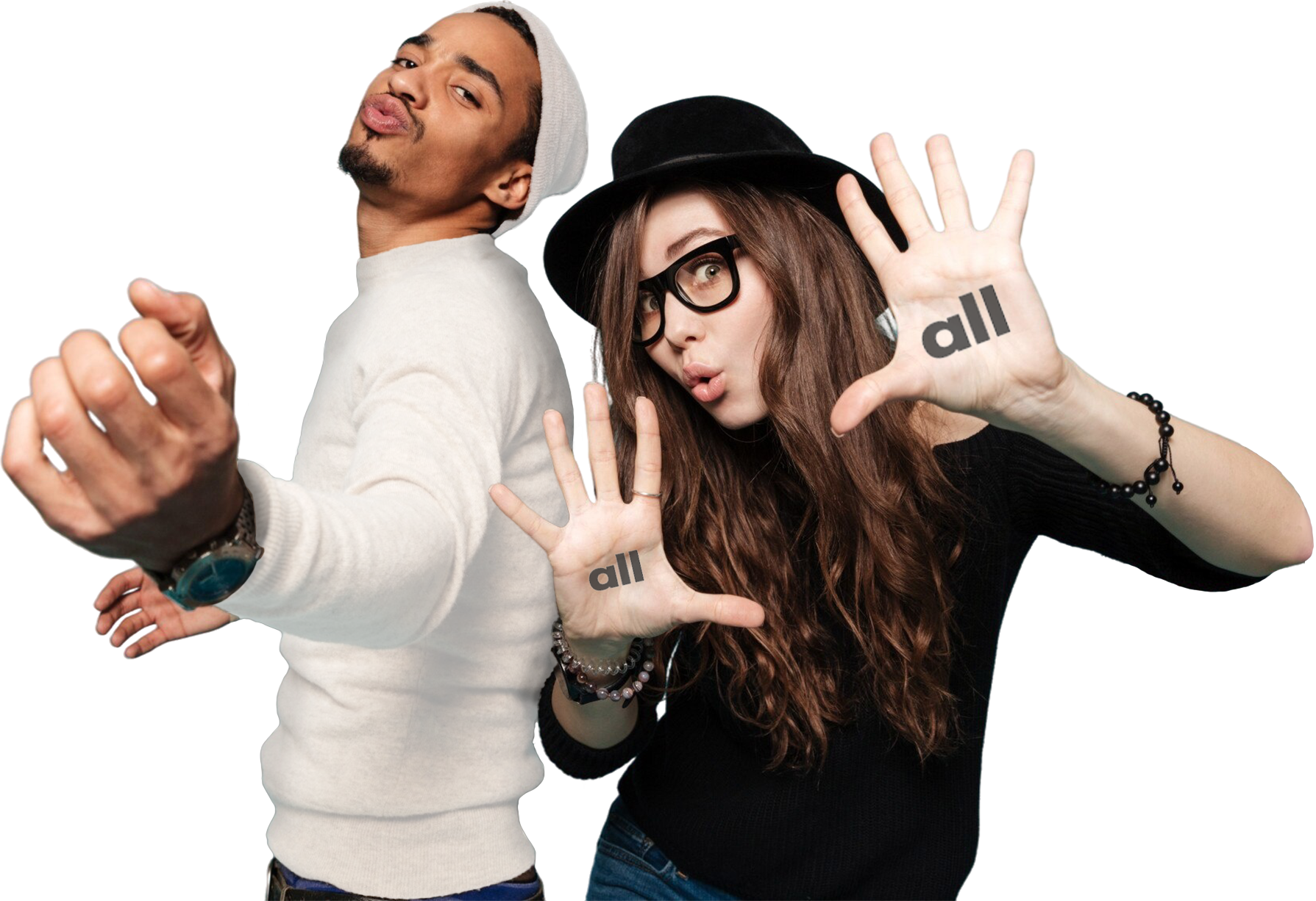 Par med Allente skrevet på hænderne